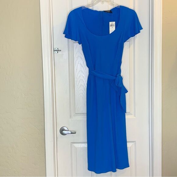 Lauren Ralph Lauren Fit and Flare MIDI Crepe Dress in Tropic Roy Size 2 - Picture 15 of 16